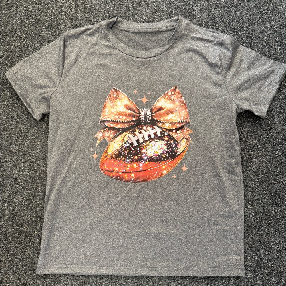 Football Bow Flashy Disco Graphic Print T Shirt Short Sleeve